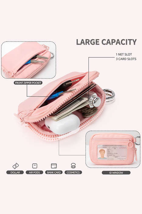 Pink Transparent ID Window Coin Storage Wrist Bag