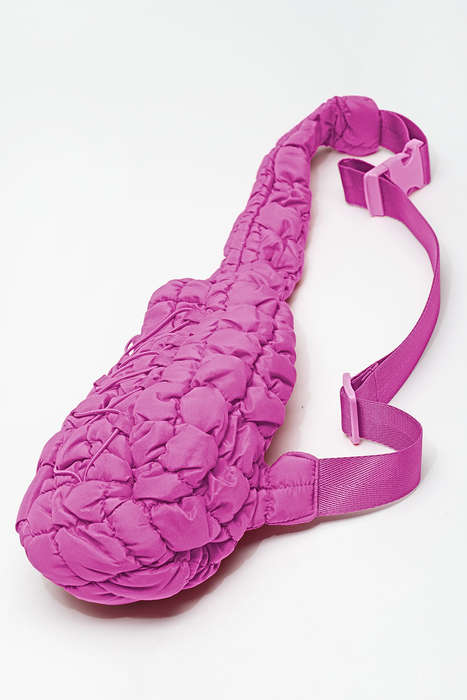 Bright Pink Marshmallow Quilted Drawstring Decor Sling Bag