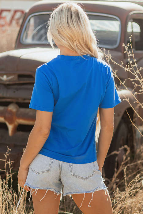Blue Sunflower Boots Graphic Western Fashion T Shirt
