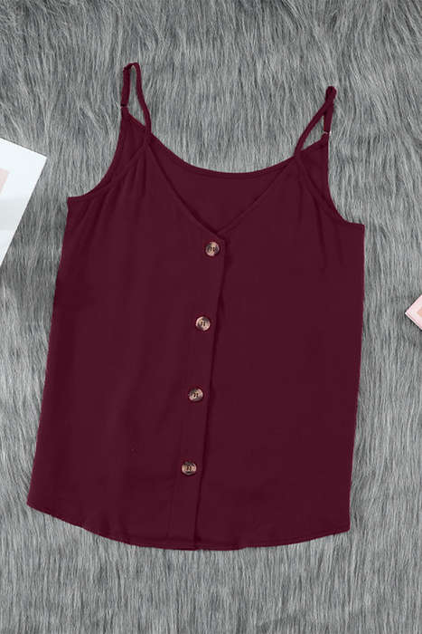 Fiery Red Spaghetti Strap Buttoned Tank Top