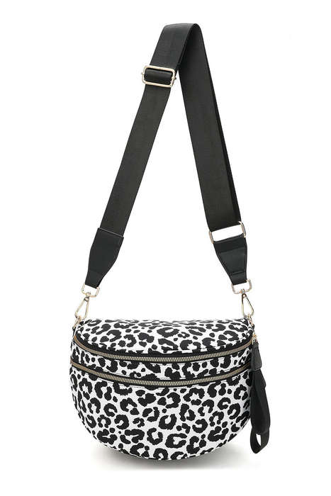 White Checkered Print Wide Strap Large Crossbody Bag