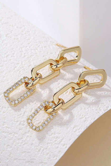 Gold Chain Link Rhinestone Decor Plate Stud Earrings