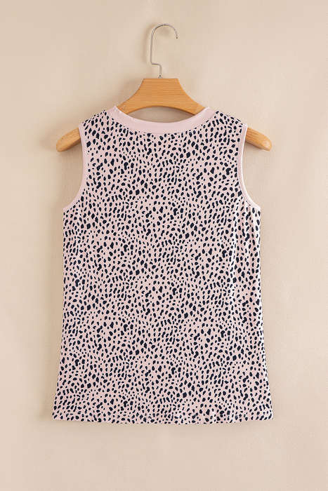 Apricot Leopard Round Neck Tank Top