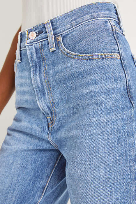 Dusk Blue Raw Hem Straight Leg Loose High Waist Jeans
