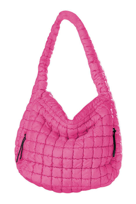 Rose Red Quilted Puffy Large Shoulder Bag