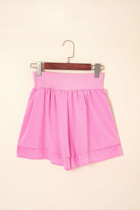 Bright Pink Crossed Waist Tiered Flowy Shorts