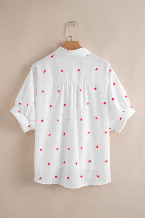 White Little Stars Printed Loose Half Sleeve Loose Shirt