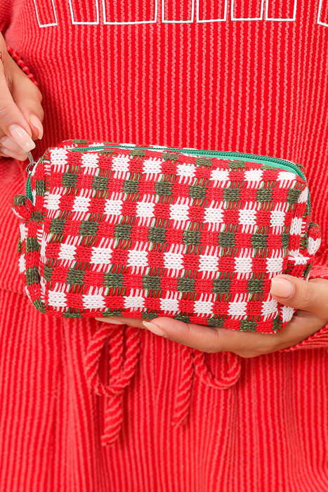 Racing Red Christmas Style Crochet Zipper Square Makeup Bag