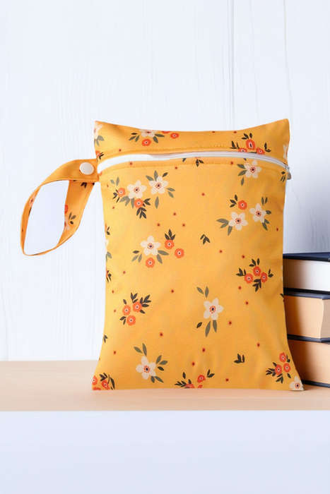 Russet Orange 2pcs Floral Print Zip Canvas Bag