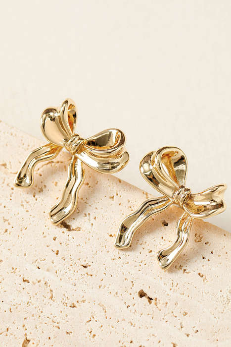 Gold Elegant Bow Design Plated Studded Earrings