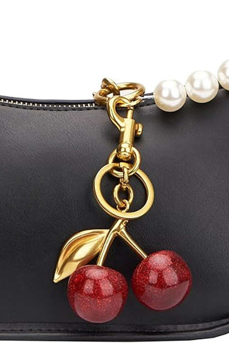 Gold Glitter Cherry Shape Plated Alloy Keychain