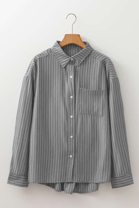 Black Stripe Button Up Oversized Casual Shirt