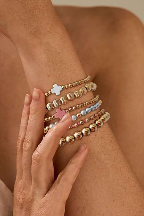 Gold Plated Beading Pearl Cross Decor Multilayer Bracelet