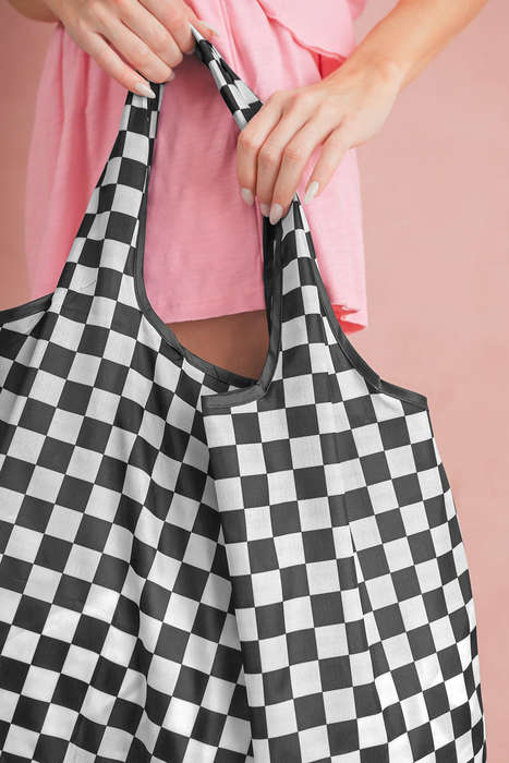 Color black Checkered Print Large Capacity Canvas Shoulder Bag