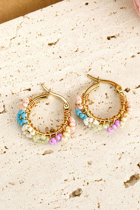 Gold Beaded Flower Hoop Alloy Earrings