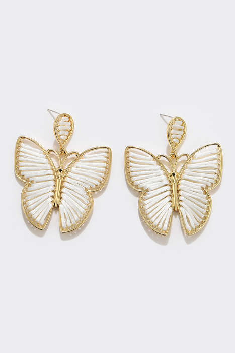 White Butterfly Woven Alloy Earrings