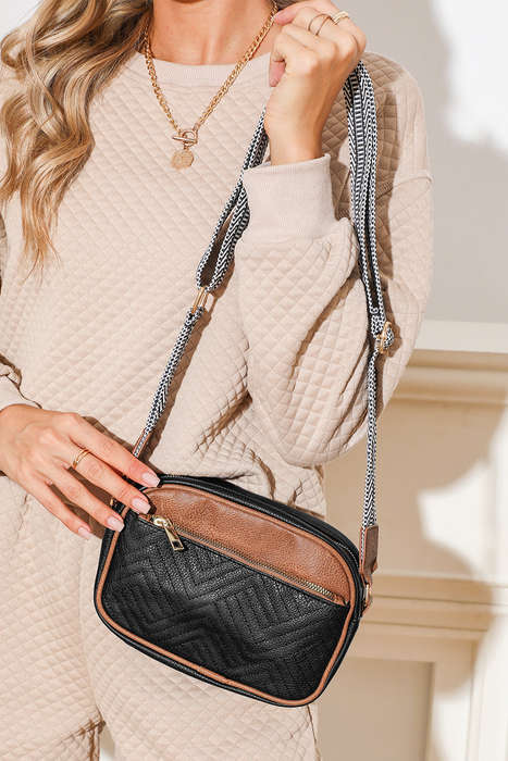 Black Quilted Faux Leather Crossbody Bag 22*6*16cm