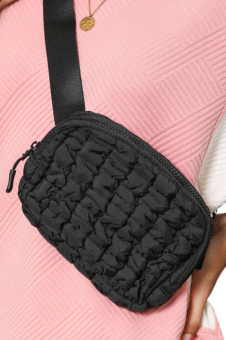 Black Quilted Puffer Belt Bag Fanny Pack