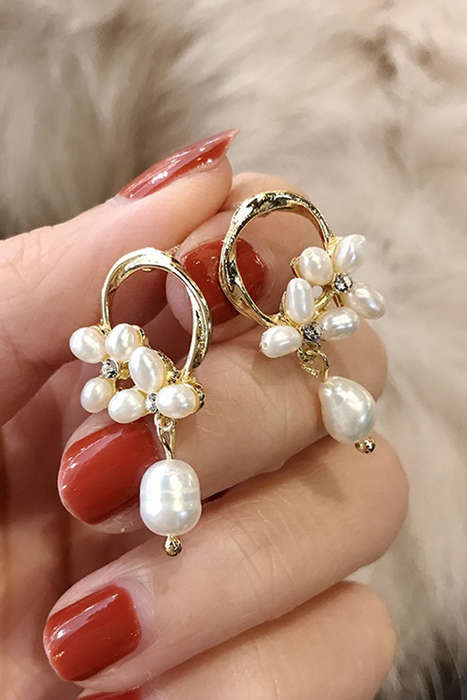 Gold Plated Hoop Pearl Casual Wear Stud Earring