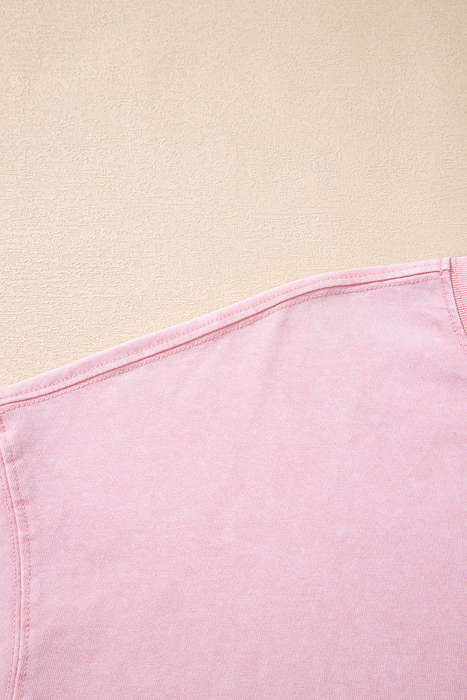 Light Pink Acid Wash Star Patched Rolled Trim Pants Set