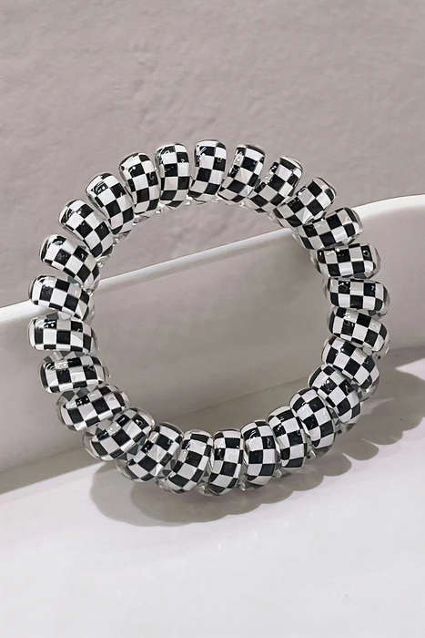 Black Checkered Print Telephone Cord Spiral Hair Tie