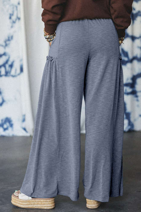 Frilled Detail Wide Leg Drawstring Elastic Waistband Pants