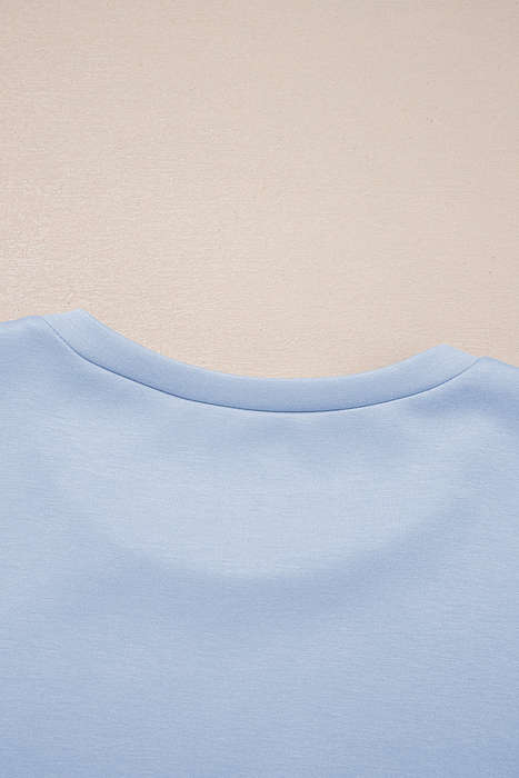 Beau Blue Puff Sleeve Pearl Embellished Scallop Trim Top 2 Piece Skort Set