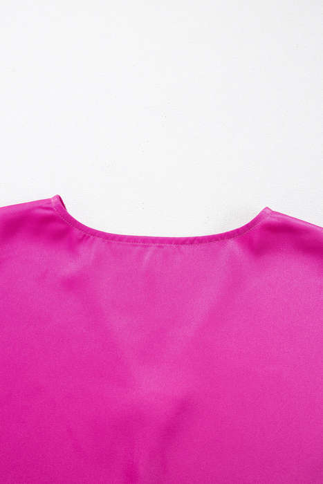 Bright Pink Silky V Neck Dolman Blouse