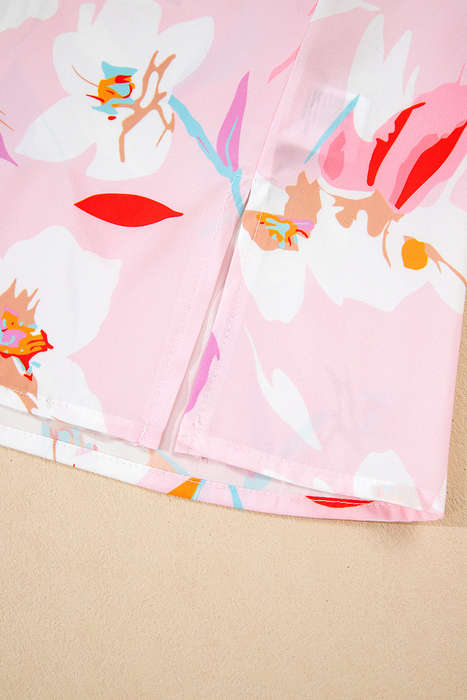 Multicolour Contrast Floral Patchwork Notched Neck Flutter Sleeve Blouse