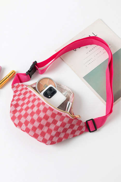 Rose Red Checkered Pattern Crossbody Sling Bag