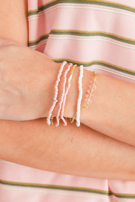 Pink Pearl Crystal Bead Detail 5pcs Elastic Bracelet Set