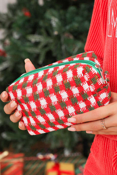 Racing Red Christmas Style Crochet Zipper Square Makeup Bag
