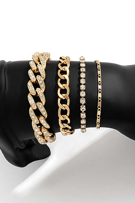 Gold 4pcs Rhinestone Decor Adjustable Chain Plated Bracelet Set