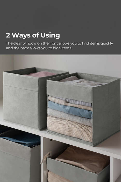 Medium Grey Eco-Friendly Foldable Storage Box with Clear Window