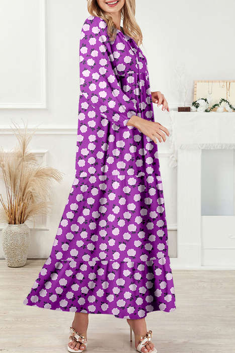 Purple Boho Printed Half Sleeve Maxi Dress