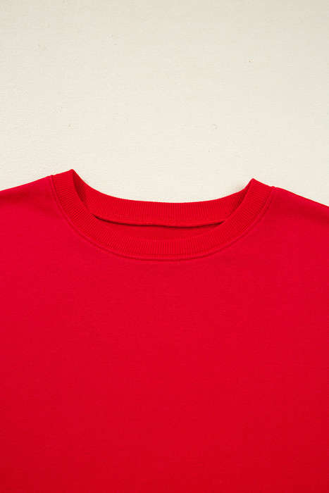 Fiery Red Varsity Striped Sleeve Drop Shoulder Sweatshirt and Short Set