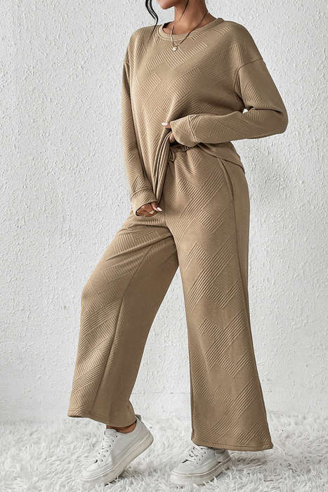 Pale Khaki Ultra Loose Textured 2pcs Slouchy Outfit