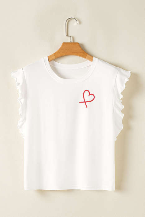 Red Ruffled Tank Top And Heart Print Pants Lounge Set