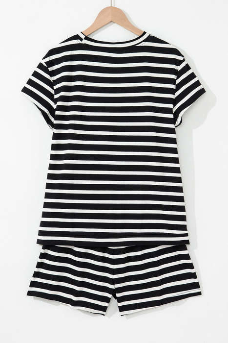 Black White Striped Short Sleeve Top and Shorts Set