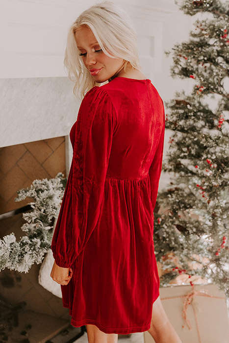 Fiery Red Bowknot Decor High Waist Velvet Mini Dress