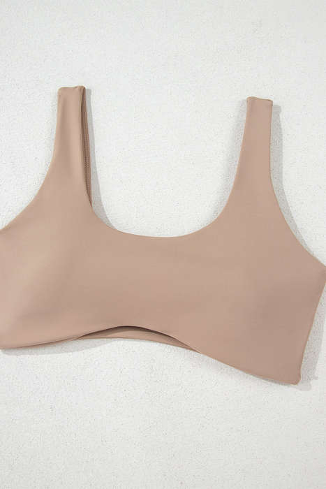 Light French Beige Solid Color Active Bra and High Waist Leggings Workout Set