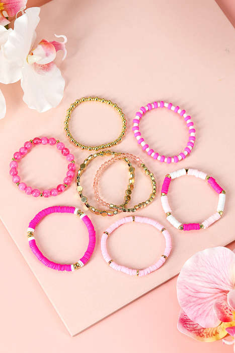 Sachet Pink 8pcs Valentine Vibe Beaded Elastic Bracelet Set