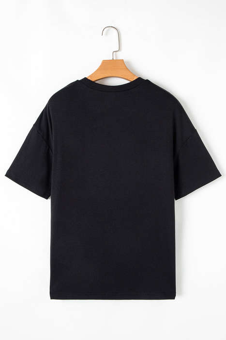 Black Sequin Stripes Patchwork Mardi Gras Crew Neck T Shirt