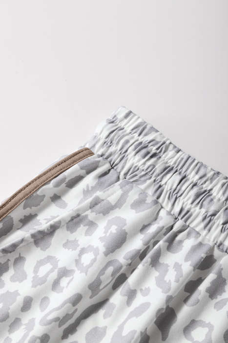 White Leopard Elastic Waistband Lace up Contrast Trim Casual Shorts