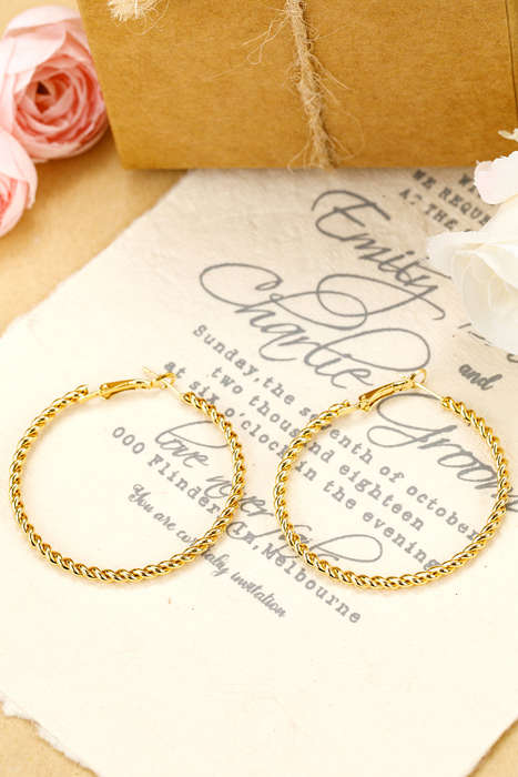 Gold Twisted Detail Plated Alloy Large Hoop Earrings
