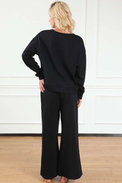 Black Ultra Loose Textured 2pcs Slouchy Outfit