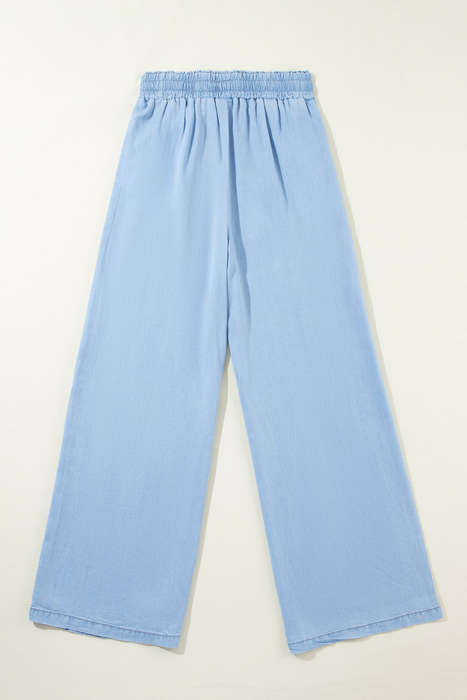 Myosotis Drawstring Elastic Waistband Wide Leg Denim Pants