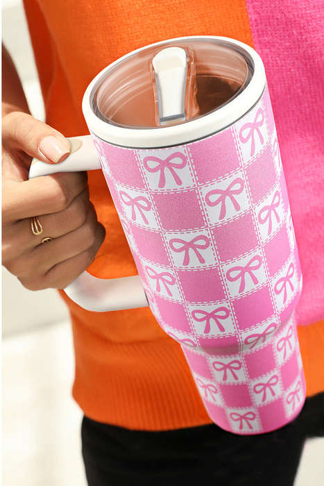 Bonbon Bow Knot Checkered Print Handle Large Tumbler 40OZ