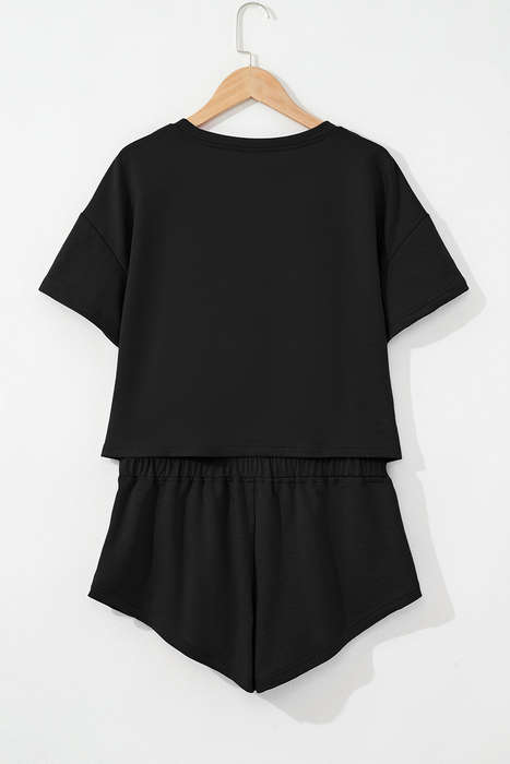 Black 2pcs Cropped Tee and Ruffle High Waist Skort Set