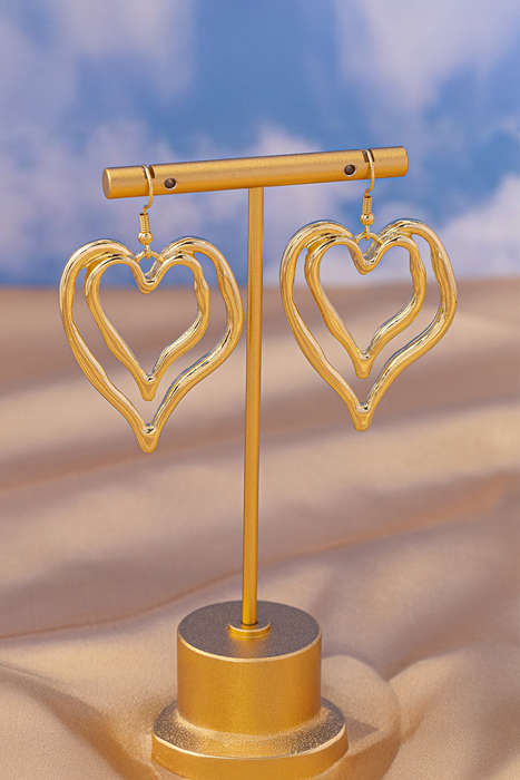 Gold Double Heart Shape Plated Alloy Dangle Earrings